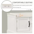 Panca Contenitore con 2 Cassetti e 2 Armadietti, Panca Scarpiera Retrò con Cuscino Rimovibile, Panca Contenitore Multifunzionale per Ingresso, Corridoio