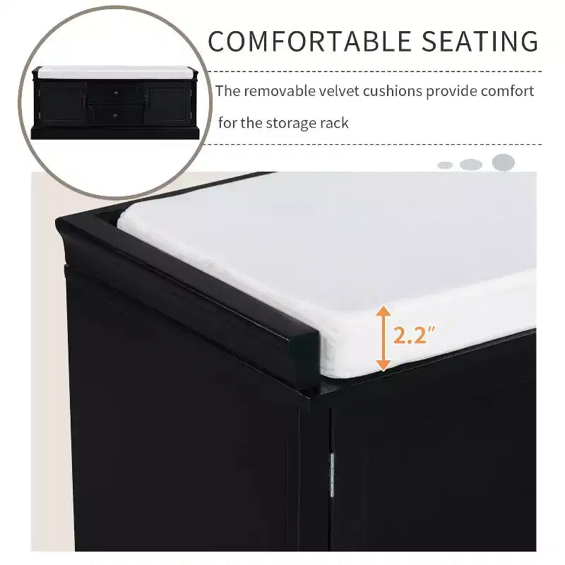 Panca Contenitore con 2 Cassetti e 2 Armadietti, Panca Scarpiera Retrò con Cuscino Rimovibile, Panca Contenitore Multifunzionale per Ingresso, Corridoio