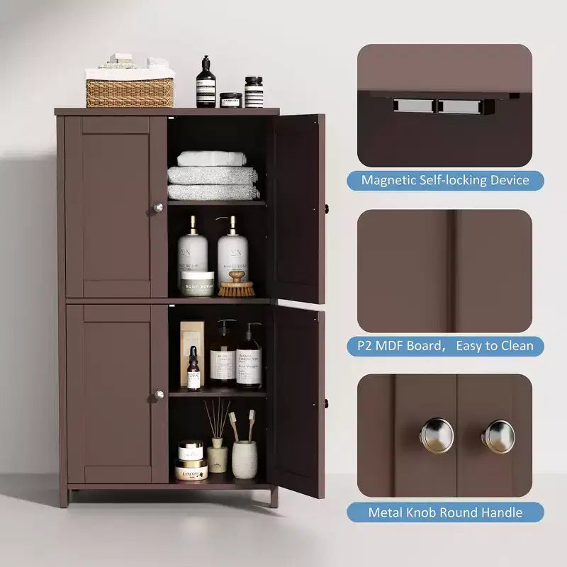 Mobiletto contenitore da bagno Celebalcony con ante e ripiani, mobiletto a terra per bagno, lavanderia, organizzazione con ripiano regolabile