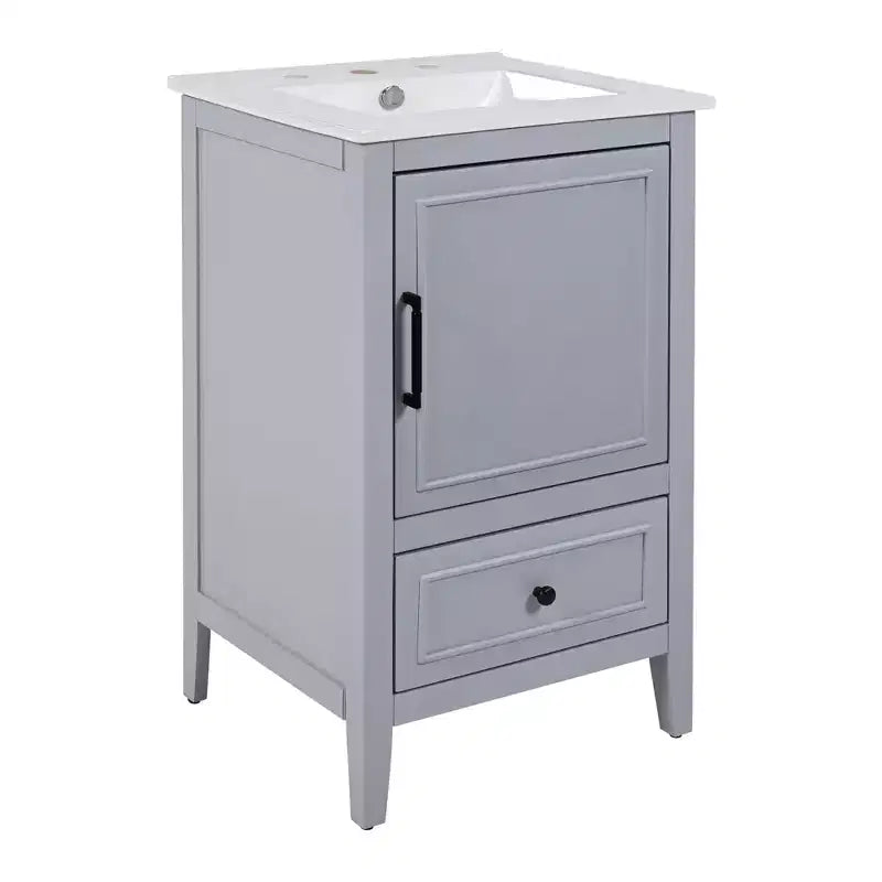 Mobiletto per lavabo da bagno compatto da 20 pollici con contenitore, mobiletto da bagno a pavimento con cassetti e anta, grigio