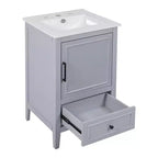 Mobiletto per lavabo da bagno compatto da 20 pollici con contenitore, mobiletto da bagno a pavimento con cassetti e anta, grigio