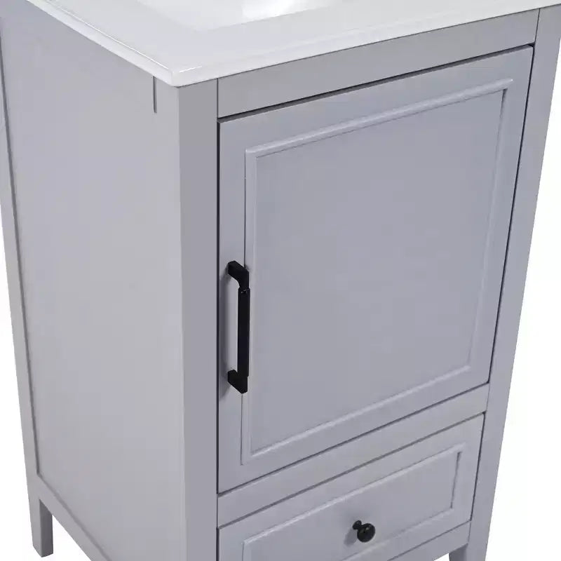 Mobiletto per lavabo da bagno compatto da 20 pollici con contenitore, mobiletto da bagno a pavimento con cassetti e anta, grigio