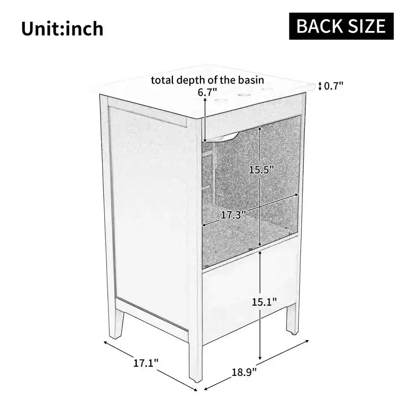 Mobiletto per lavabo da bagno compatto da 20 pollici con contenitore, mobiletto da bagno a pavimento con cassetti e anta, grigio