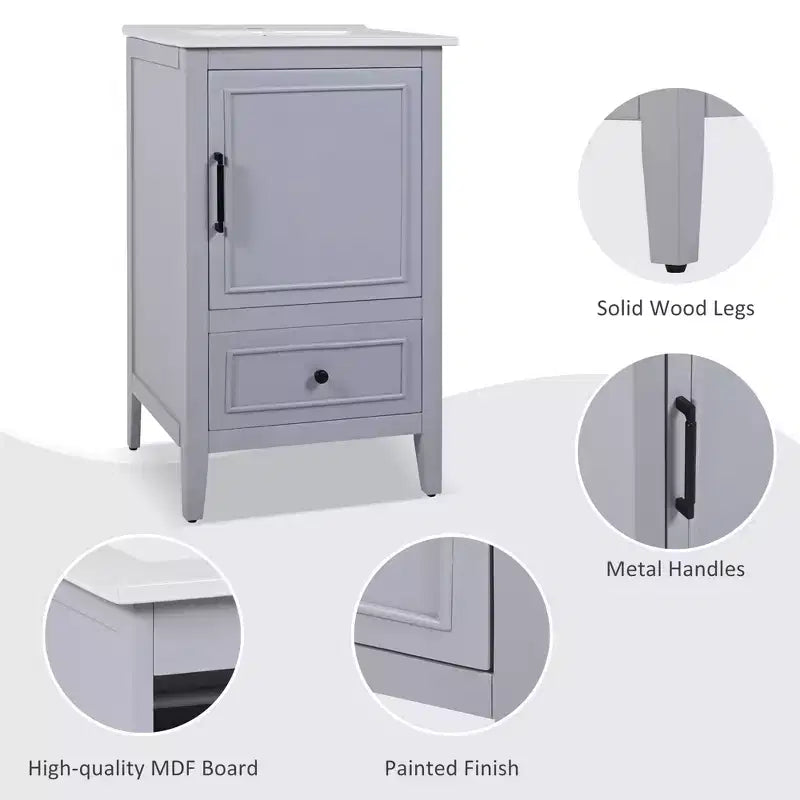 Mobiletto per lavabo da bagno compatto da 20 pollici con contenitore, mobiletto da bagno a pavimento con cassetti e anta, grigio