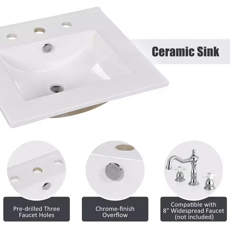 Mobiletto per lavabo da bagno compatto da 20 pollici con contenitore, mobiletto da bagno a pavimento con cassetti e anta, grigio