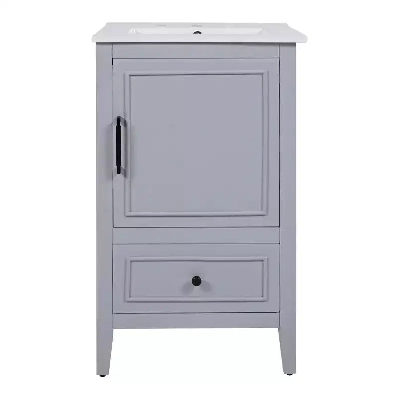 Mobiletto per lavabo da bagno compatto da 20 pollici con contenitore, mobiletto da bagno a pavimento con cassetti e anta, grigio