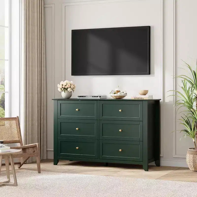 Comò Nero a 6 Cassetti per Camera da Letto, Cassettiera Grande con Cassetti Profondi e Maniglie in Metallo, Cassettiere Moderne in Legno per Ingresso, Corridoio