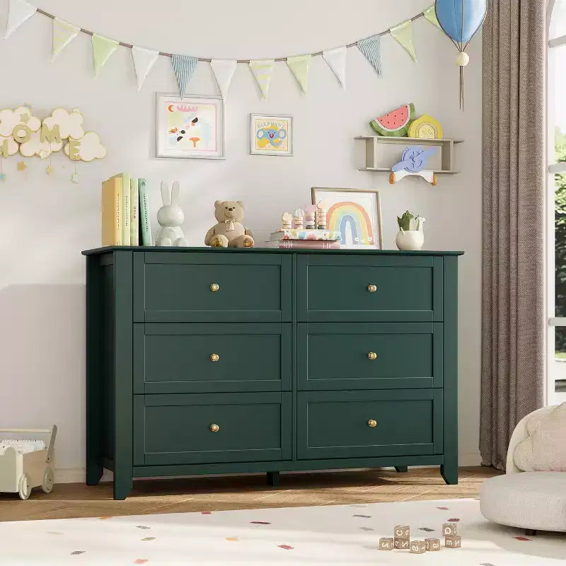 Comò Nero a 6 Cassetti per Camera da Letto, Cassettiera Grande con Cassetti Profondi e Maniglie in Metallo, Cassettiere Moderne in Legno per Ingresso, Corridoio
