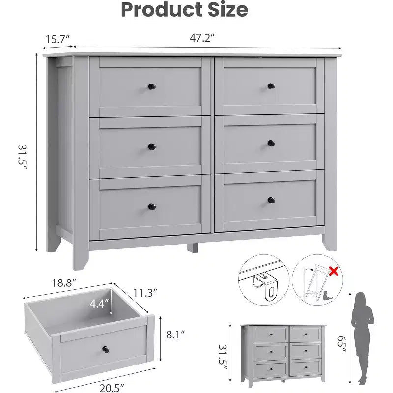 Comò Nero a 6 Cassetti per Camera da Letto, Cassettiera Grande con Cassetti Profondi e Maniglie in Metallo, Cassettiere Moderne in Legno per Ingresso, Corridoio