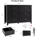 Comò Nero a 6 Cassetti per Camera da Letto, Cassettiera Grande con Cassetti Profondi e Maniglie in Metallo, Cassettiere Moderne in Legno per Ingresso, Corridoio