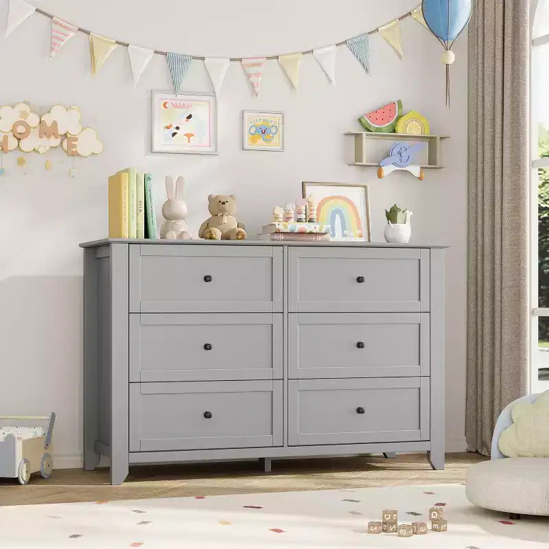 Comò Nero a 6 Cassetti per Camera da Letto, Cassettiera Grande con Cassetti Profondi e Maniglie in Metallo, Cassettiere Moderne in Legno per Ingresso, Corridoio