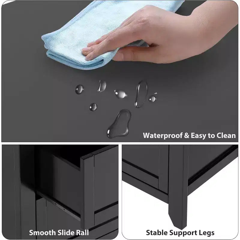 Comò Nero a 6 Cassetti per Camera da Letto, Cassettiera Grande con Cassetti Profondi e Maniglie in Metallo, Cassettiere Moderne in Legno per Ingresso, Corridoio