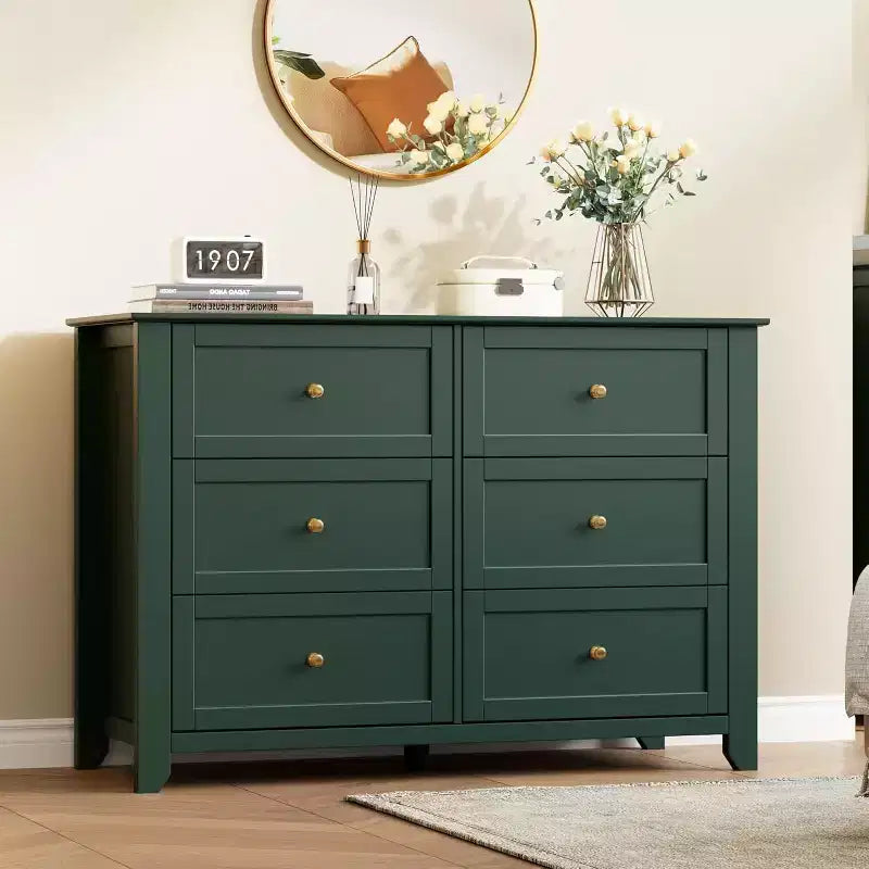 Comò Nero a 6 Cassetti per Camera da Letto, Cassettiera Grande con Cassetti Profondi e Maniglie in Metallo, Cassettiere Moderne in Legno per Ingresso, Corridoio