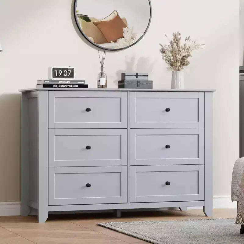 Comò Nero a 6 Cassetti per Camera da Letto, Cassettiera Grande con Cassetti Profondi e Maniglie in Metallo, Cassettiere Moderne in Legno per Ingresso, Corridoio