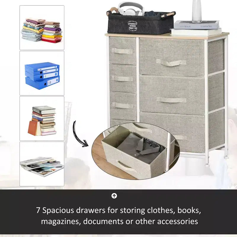 Cassettiera a 7 cassetti, unità organizer a torre, contenitori in tessuto facili da estrarre con struttura in metallo per camera da letto, armadi