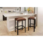 24 Sgabelli da Bar Set da 2 con Poggiapiedi, Sgabelli da Bar Senza Schienale Altezza Bancone con Telaio in Metallo, Sedili Rivestiti in Pelle PU, Sgabelli da Cucina Moderni