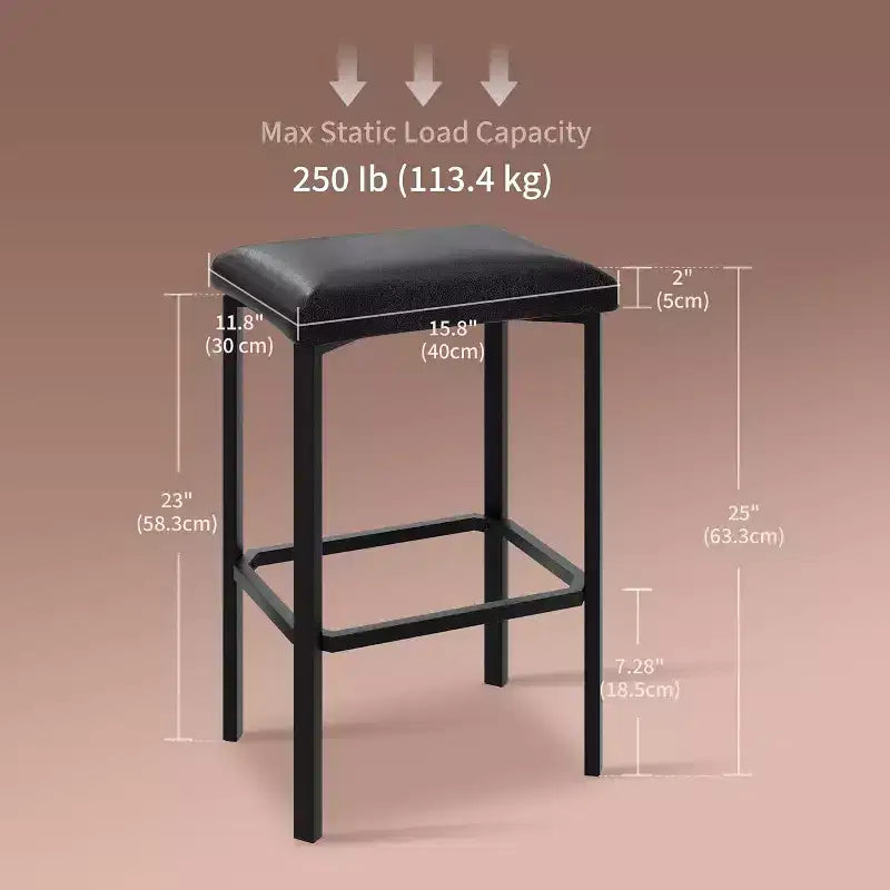 24 Sgabelli da Bar Set da 2 con Poggiapiedi, Sgabelli da Bar Senza Schienale Altezza Bancone con Telaio in Metallo, Sedili Rivestiti in Pelle PU, Sgabelli da Cucina Moderni
