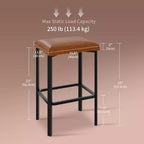 24 Sgabelli da Bar Set da 2 con Poggiapiedi, Sgabelli da Bar Senza Schienale Altezza Bancone con Telaio in Metallo, Sedili Rivestiti in Pelle PU, Sgabelli da Cucina Moderni