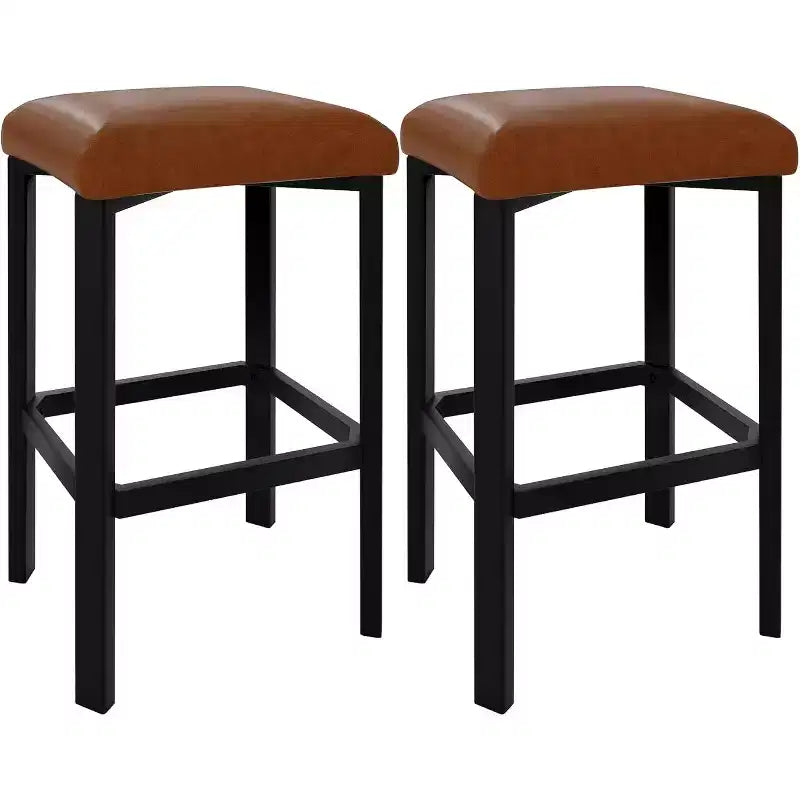 24 Sgabelli da Bar Set da 2 con Poggiapiedi, Sgabelli da Bar Senza Schienale Altezza Bancone con Telaio in Metallo, Sedili Rivestiti in Pelle PU, Sgabelli da Cucina Moderni