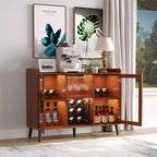 Mobile Bar da Vino Autoportante, Credenza e Buffet da Cucina con Portabicchieri, con Ante in Vetro per Soggiorno, Sala da Pranico