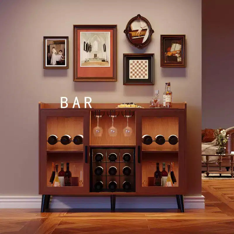 Mobile Bar da Vino Autoportante, Credenza e Buffet da Cucina con Portabicchieri, con Ante in Vetro per Soggiorno, Sala da Pranico