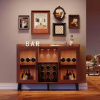 Mobile Bar da Vino Autoportante, Credenza e Buffet da Cucina con Portabicchieri, con Ante in Vetro per Soggiorno, Sala da Pranico