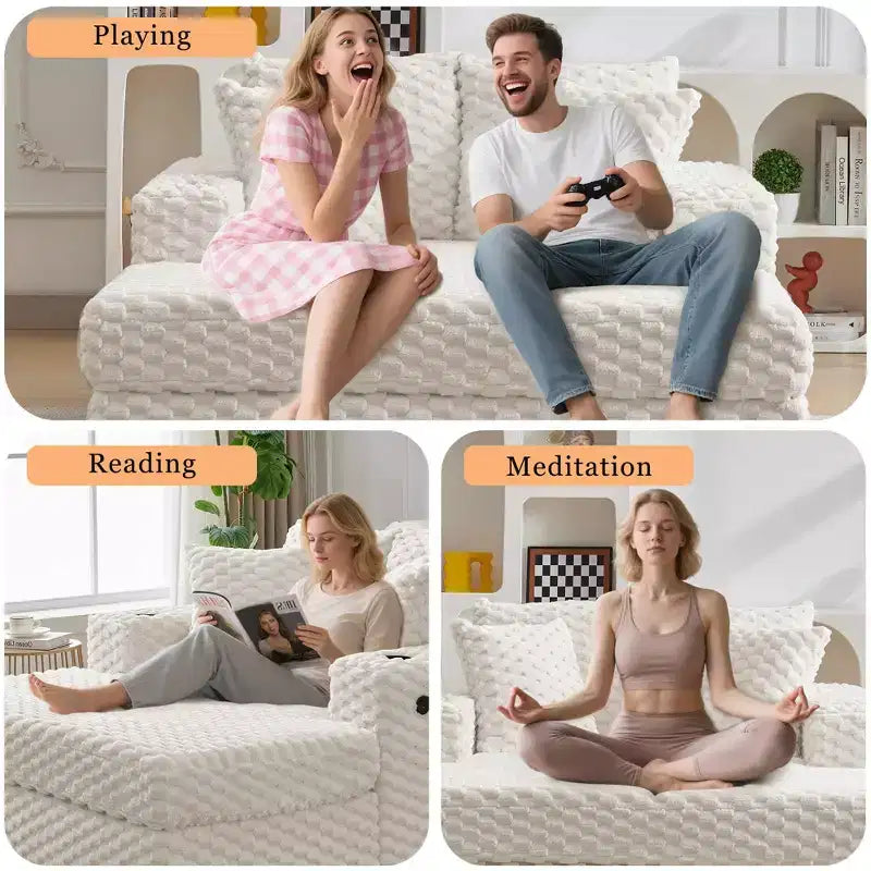 Divano Letto Moderno Imbottito con Cuscini Decorativi e Braccioli, Ampia e Comoda Poltrona da Lettura per Soggiorno e Camera da Letto