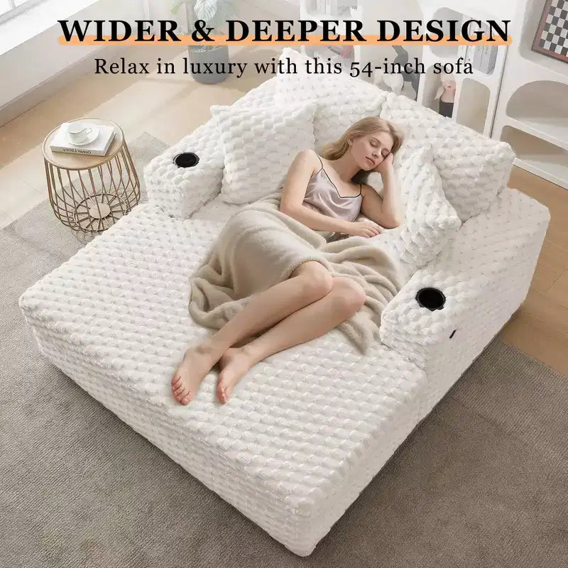Divano Letto Moderno Imbottito con Cuscini Decorativi e Braccioli, Ampia e Comoda Poltrona da Lettura per Soggiorno e Camera da Letto