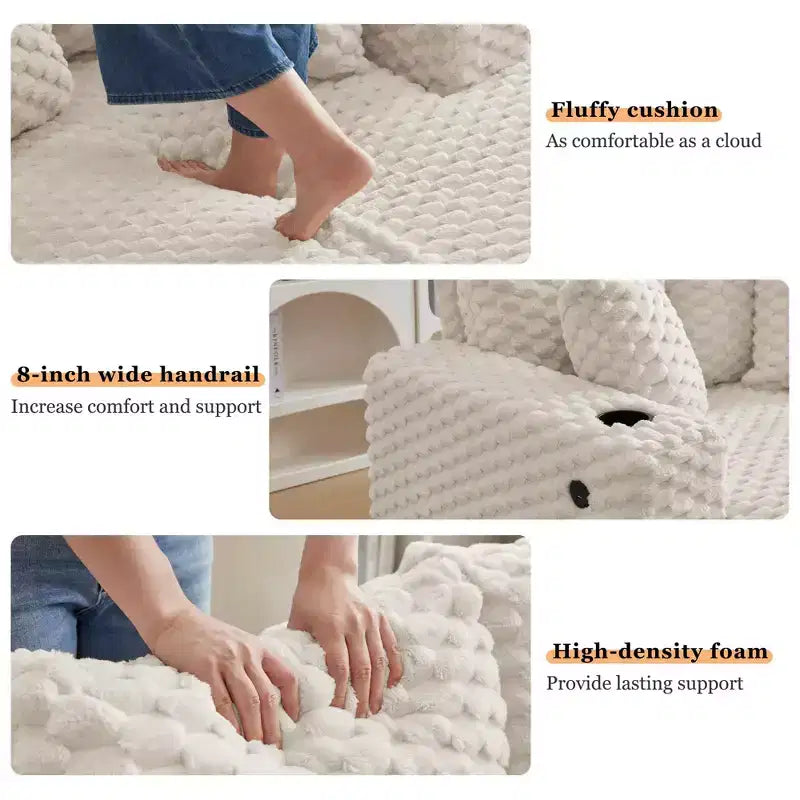 Divano Letto Moderno Imbottito con Cuscini Decorativi e Braccioli, Ampia e Comoda Poltrona da Lettura per Soggiorno e Camera da Letto