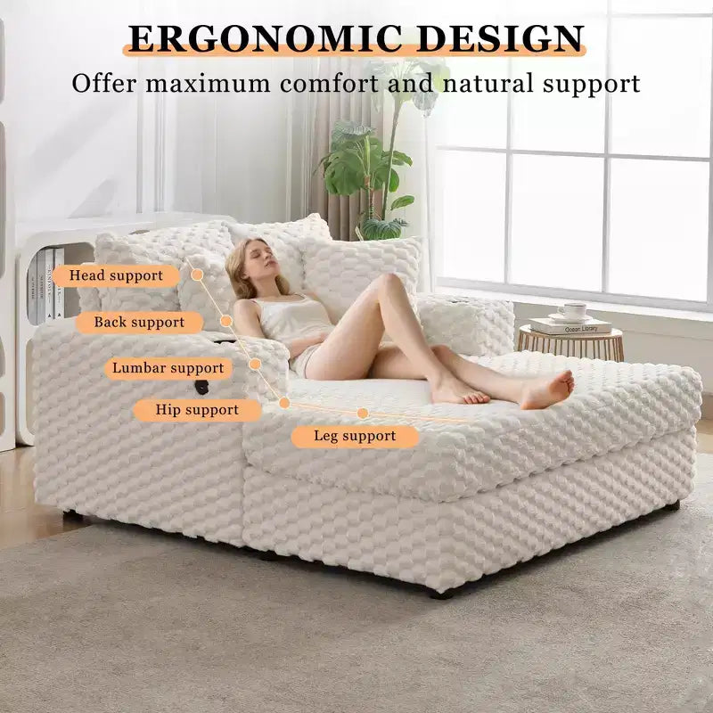 Divano Letto Moderno Imbottito con Cuscini Decorativi e Braccioli, Ampia e Comoda Poltrona da Lettura per Soggiorno e Camera da Letto