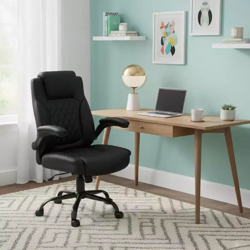 Sedia da ufficio alta in similpelle, sedia da scrivania ergonomica con schienale alto, capacità, sedia direzionale per computer per casa o ufficio, nera