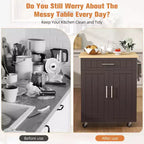 Isola Cucina in Legno Celebalcony, Carrello Isola Cucina con un Armadietto Doppio, Cassetto e Portasalviette. Carrello Contenitore con Ruote per Cucina, Soggiorno