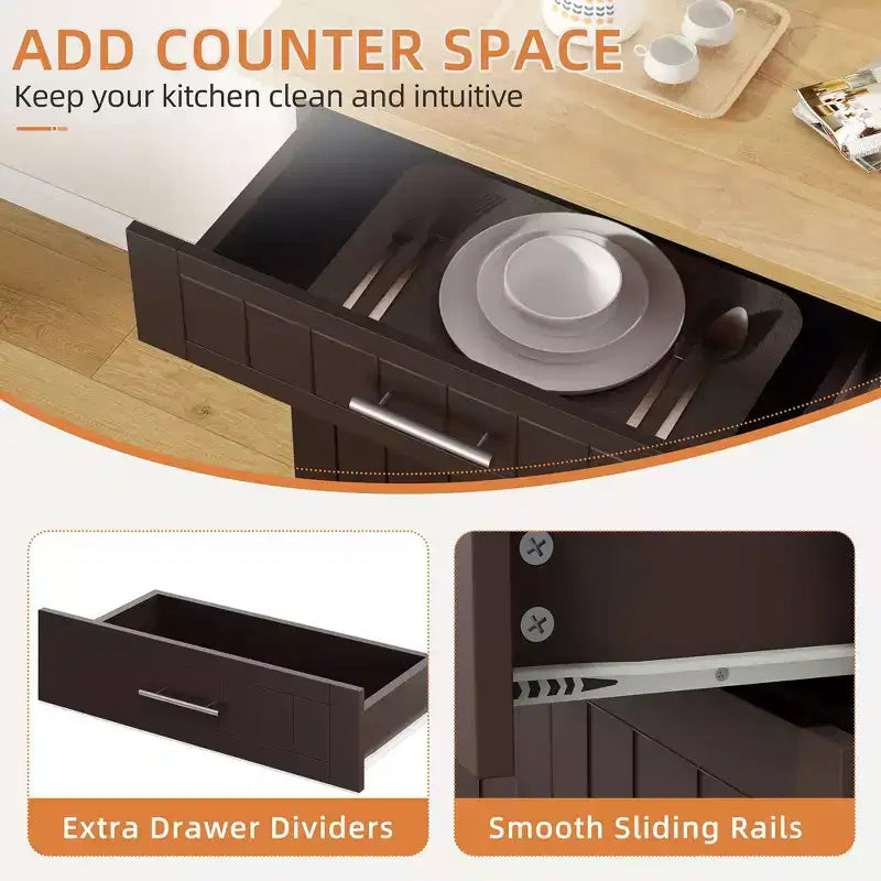 Isola Cucina in Legno Celebalcony, Carrello Isola Cucina con un Armadietto Doppio, Cassetto e Portasalviette. Carrello Contenitore con Ruote per Cucina, Soggiorno