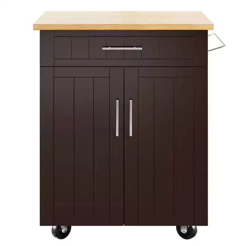 Isola Cucina in Legno Celebalcony, Carrello Isola Cucina con un Armadietto Doppio, Cassetto e Portasalviette. Carrello Contenitore con Ruote per Cucina, Soggiorno