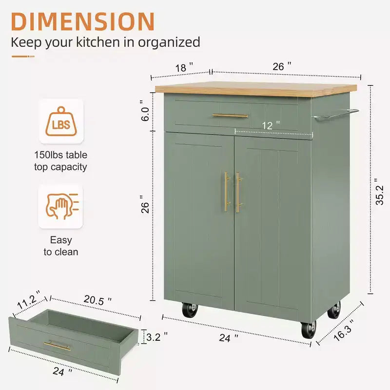Isola Cucina in Legno Celebalcony, Carrello Isola Cucina con un Armadietto Doppio, Cassetto e Portasalviette. Carrello Contenitore con Ruote per Cucina, Soggiorno