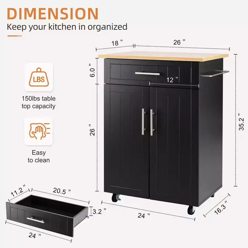 Isola Cucina in Legno Celebalcony, Carrello Isola Cucina con un Armadietto Doppio, Cassetto e Portasalviette. Carrello Contenitore con Ruote per Cucina, Soggiorno