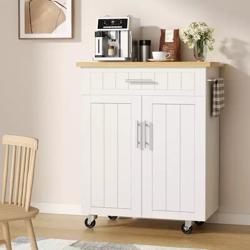 Isola Cucina in Legno Celebalcony, Carrello Isola Cucina con un Armadietto Doppio, Cassetto e Portasalviette. Carrello Contenitore con Ruote per Cucina, Soggiorno