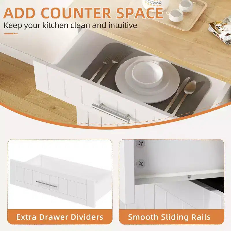 Isola Cucina in Legno Celebalcony, Carrello Isola Cucina con un Armadietto Doppio, Cassetto e Portasalviette. Carrello Contenitore con Ruote per Cucina, Soggiorno