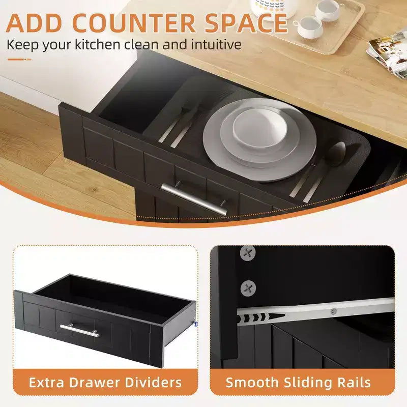 Isola Cucina in Legno Celebalcony, Carrello Isola Cucina con un Armadietto Doppio, Cassetto e Portasalviette. Carrello Contenitore con Ruote per Cucina, Soggiorno