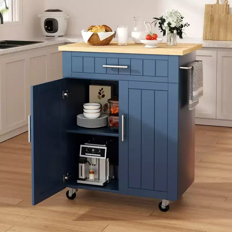 Isola Cucina in Legno Celebalcony, Carrello Isola Cucina con un Armadietto Doppio, Cassetto e Portasalviette. Carrello Contenitore con Ruote per Cucina, Soggiorno