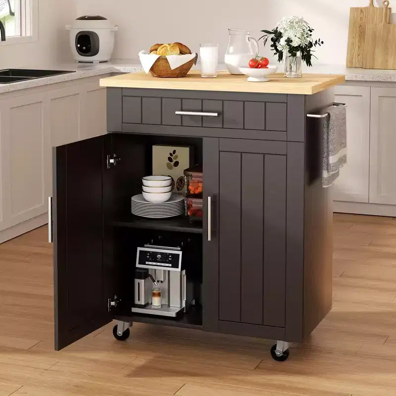 Isola Cucina in Legno Celebalcony, Carrello Isola Cucina con un Armadietto Doppio, Cassetto e Portasalviette. Carrello Contenitore con Ruote per Cucina, Soggiorno