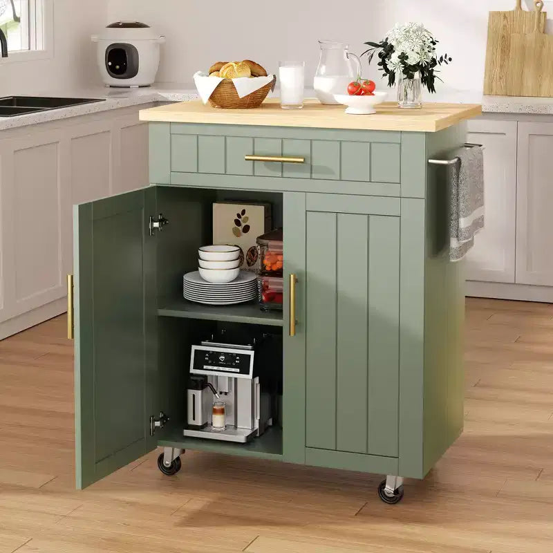 Isola Cucina in Legno Celebalcony, Carrello Isola Cucina con un Armadietto Doppio, Cassetto e Portasalviette. Carrello Contenitore con Ruote per Cucina, Soggiorno