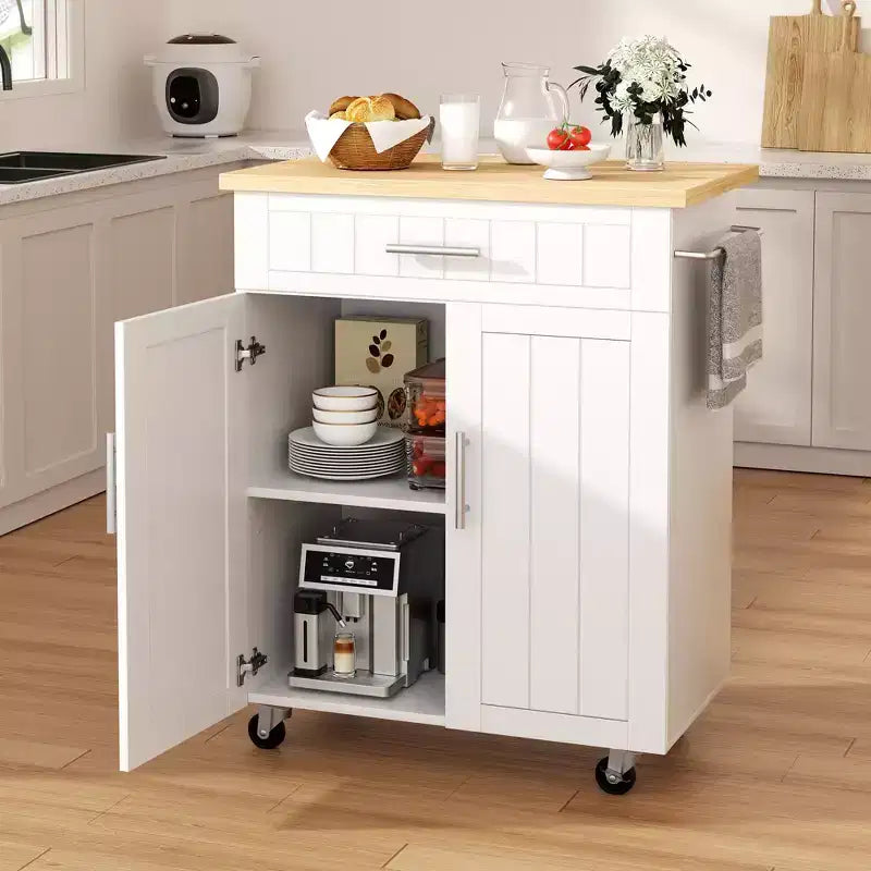 Isola Cucina in Legno Celebalcony, Carrello Isola Cucina con un Armadietto Doppio, Cassetto e Portasalviette. Carrello Contenitore con Ruote per Cucina, Soggiorno