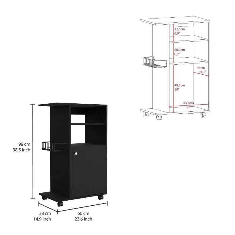 TUYOHW Isola Cucina con Ruote da 15 Pollici, Carrello da Cucina con 1 Armadietto e 2 Ripiani Aperti