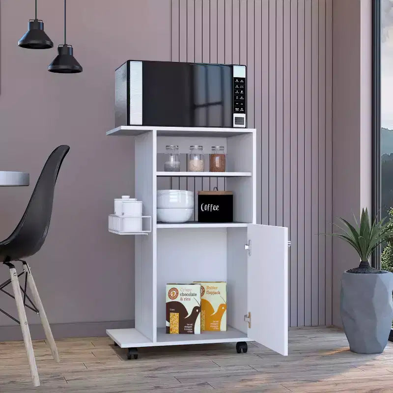TUYOHW Isola Cucina con Ruote da 15 Pollici, Carrello da Cucina con 1 Armadietto e 2 Ripiani Aperti