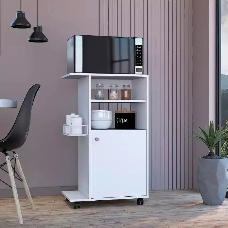 TUYOHW Isola Cucina con Ruote da 15 Pollici, Carrello da Cucina con 1 Armadietto e 2 Ripiani Aperti