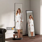 TUYOHW Specchio moderno rotante a figura intera con ganci funzionali e appendiabiti, specchio da terra indipendente per camera da letto, camerino, nero