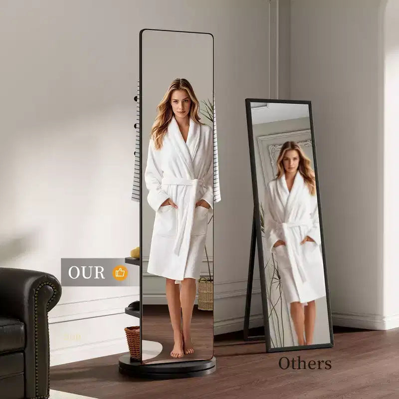TUYOHW Specchio moderno rotante a figura intera con ganci funzionali e appendiabiti, specchio da terra indipendente per camera da letto, camerino, nero