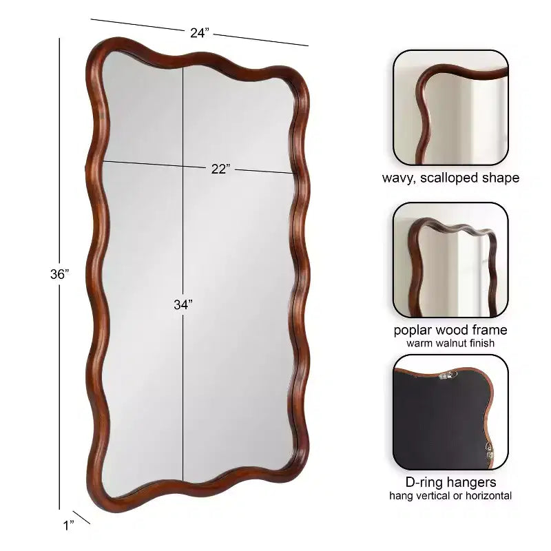 Specchio da parete rettangolare smerlato Kate e Laurel Talma, Noce Marrone, 24x36