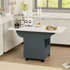 Tavolo Pieghevole Multifunzionale con Texture in Marmo, Carrello da Cucina su Ruote con Cassetto e Ripiano, Scrivania Mobile per Piccoli Spazi